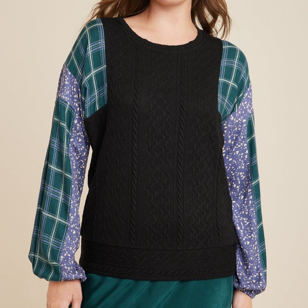 Maurices Sweater Pullover Black Green Blue Plaid